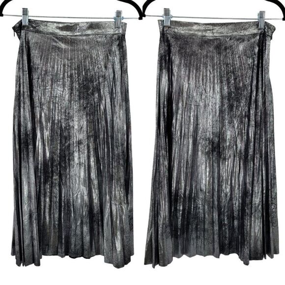 Romeo Juliet Couture Skirt Grunge Pleated Metallic Distressed Silver Midi S - Picture 1 of 14